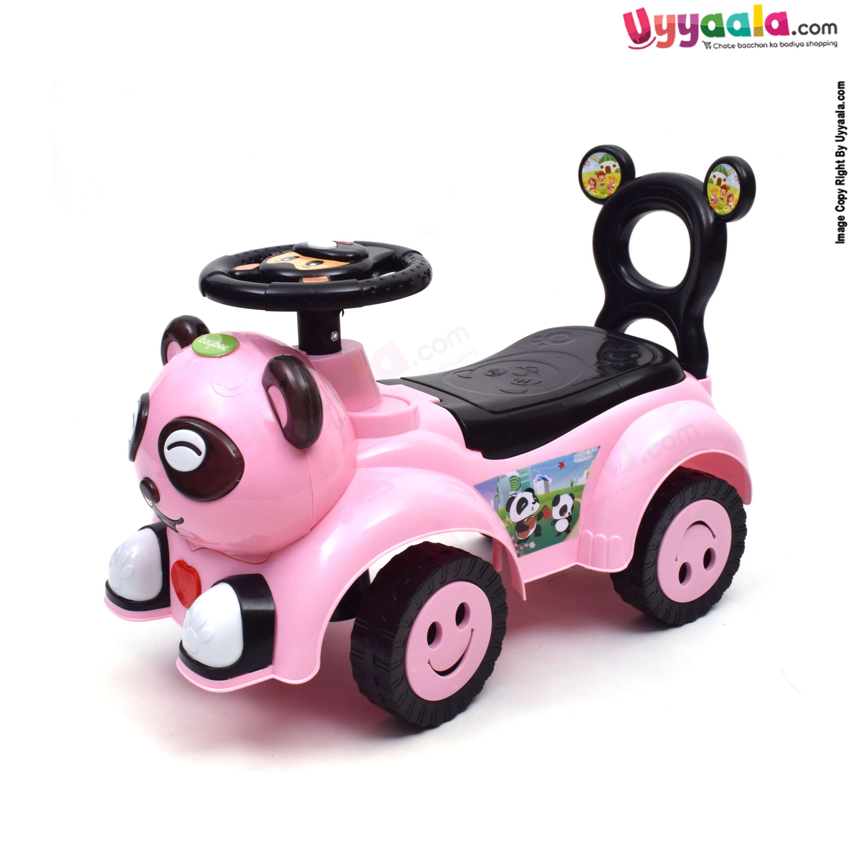 BAYBEE Panda musical ride on push car for kids - 1 + years, pink
