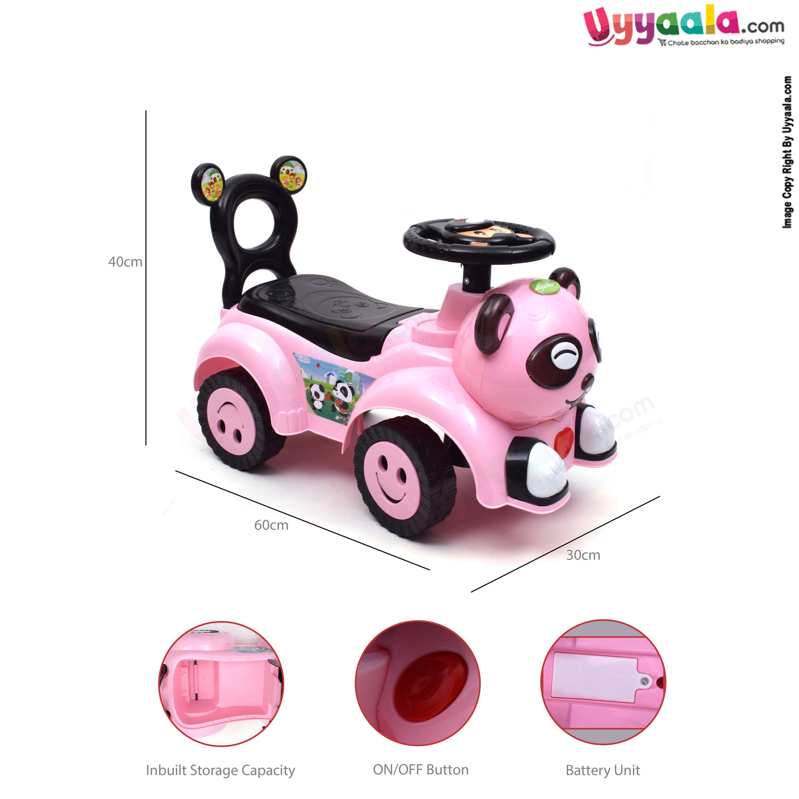 BAYBEE Panda musical ride on push car for kids - 1 + years, pink