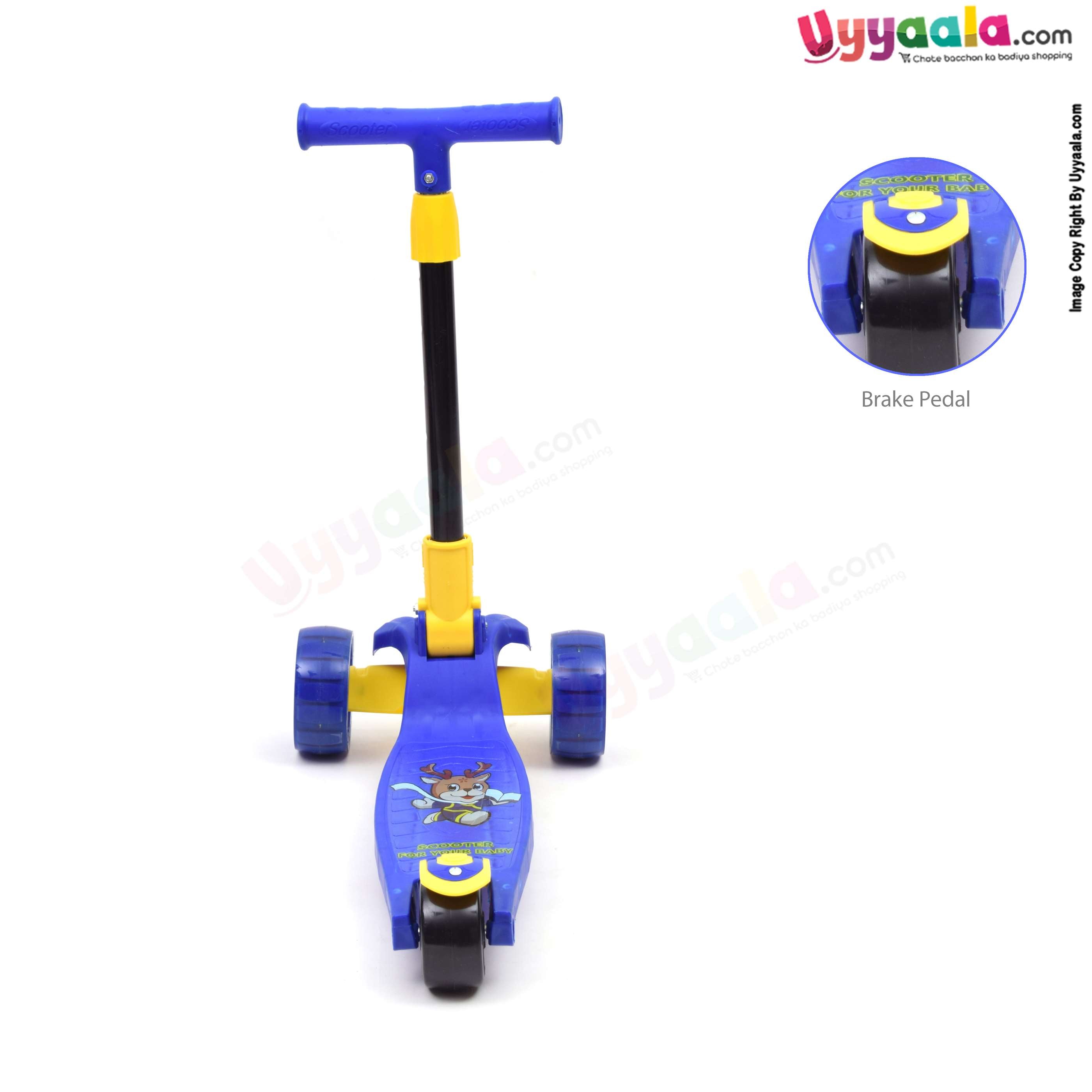 BAYBEE Foldable 3 wheel skating scooter with height adjusting & lightning for kids - 4 + years, blue