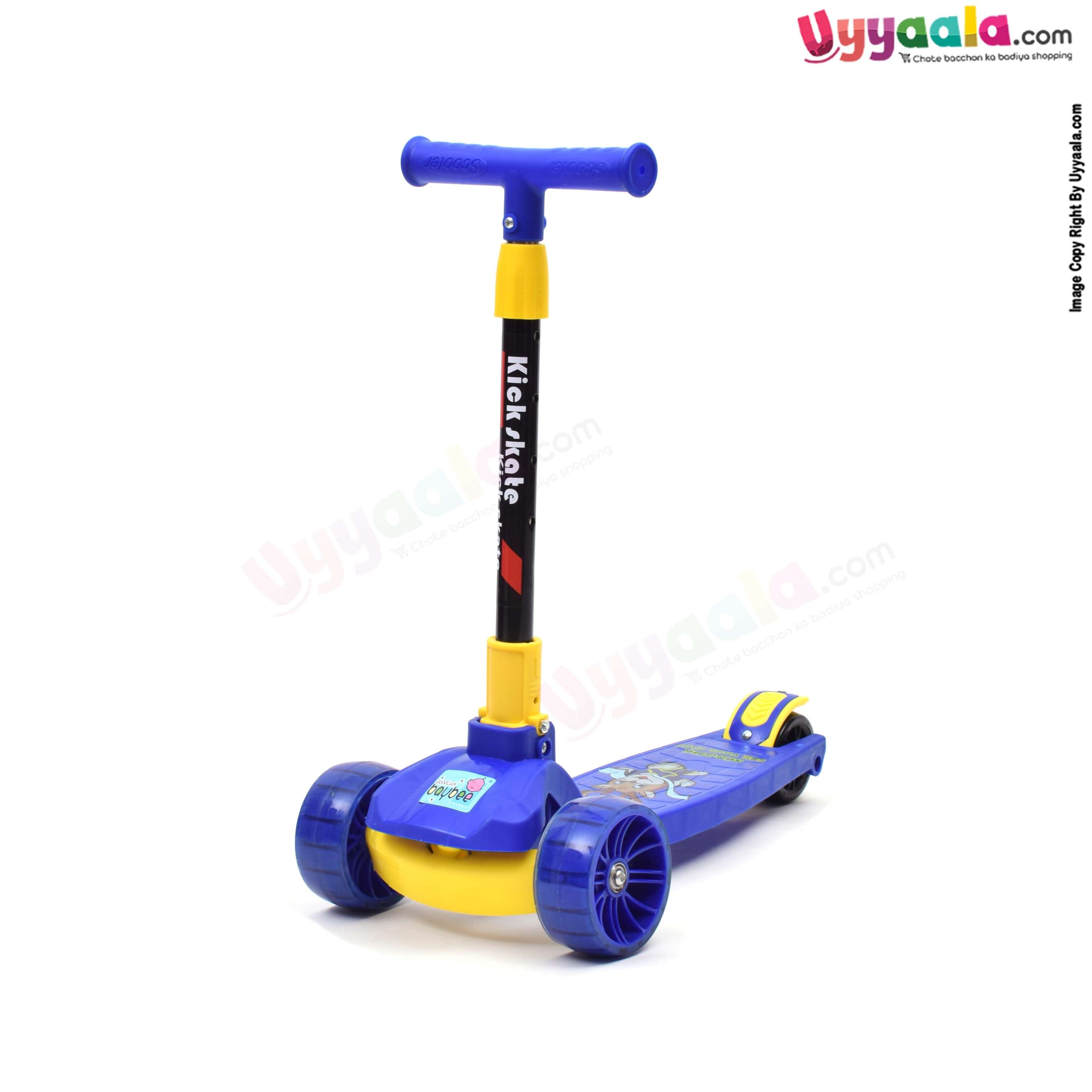 BAYBEE Foldable 3 wheel skating scooter with height adjusting & lightning for kids - 4 + years, blue