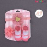 Glittery headwrap, flower bow clip & booties set for babie