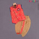 KUTE KIDS Ethnic wear full sleeves printed kurta & dothi set, poly-blend cotton for baby boys (06 - 12 m) - peach & gold