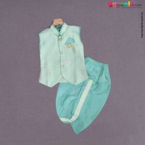 KUTE KIDS Ethnic wear full sleeves printed kurta & dothi set, poly-blend cotton for baby boys (12 - 18 m) - sea green & cream