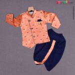 KUTE KIDS Ethnic wear full sleeves printed kurta & dothi set, poly-blend cotton for baby boys (12 - 18 m) - light orange & navy blue