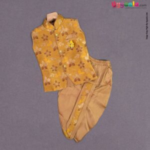 KUTE KIDS Ethnic wear full sleevess printed kurta & dothi set, poly-blend cotton for baby boys (12 - 18 m) - yellow & gold