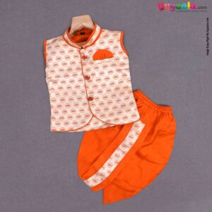 KUTE KIDS Ethinc wear sleeveless printed kurta & dothi set poly-blend cotton, for new born babies (0 - 3 m)