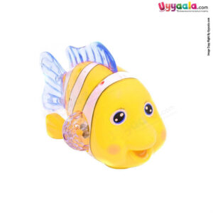 Clown fish multifunctional electrical toy with dazzle lights, music & universal rotation for kids - 3 + years, Yellow & white