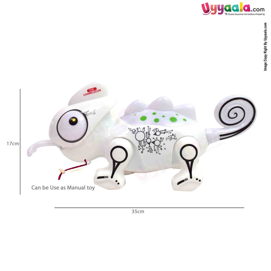 Funny chameleon battery operated toy with lights, music & swinging tail for kids