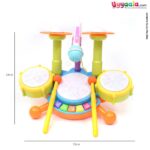 Drum set battery operated toy with adjustable microphone, music & lights for kidS