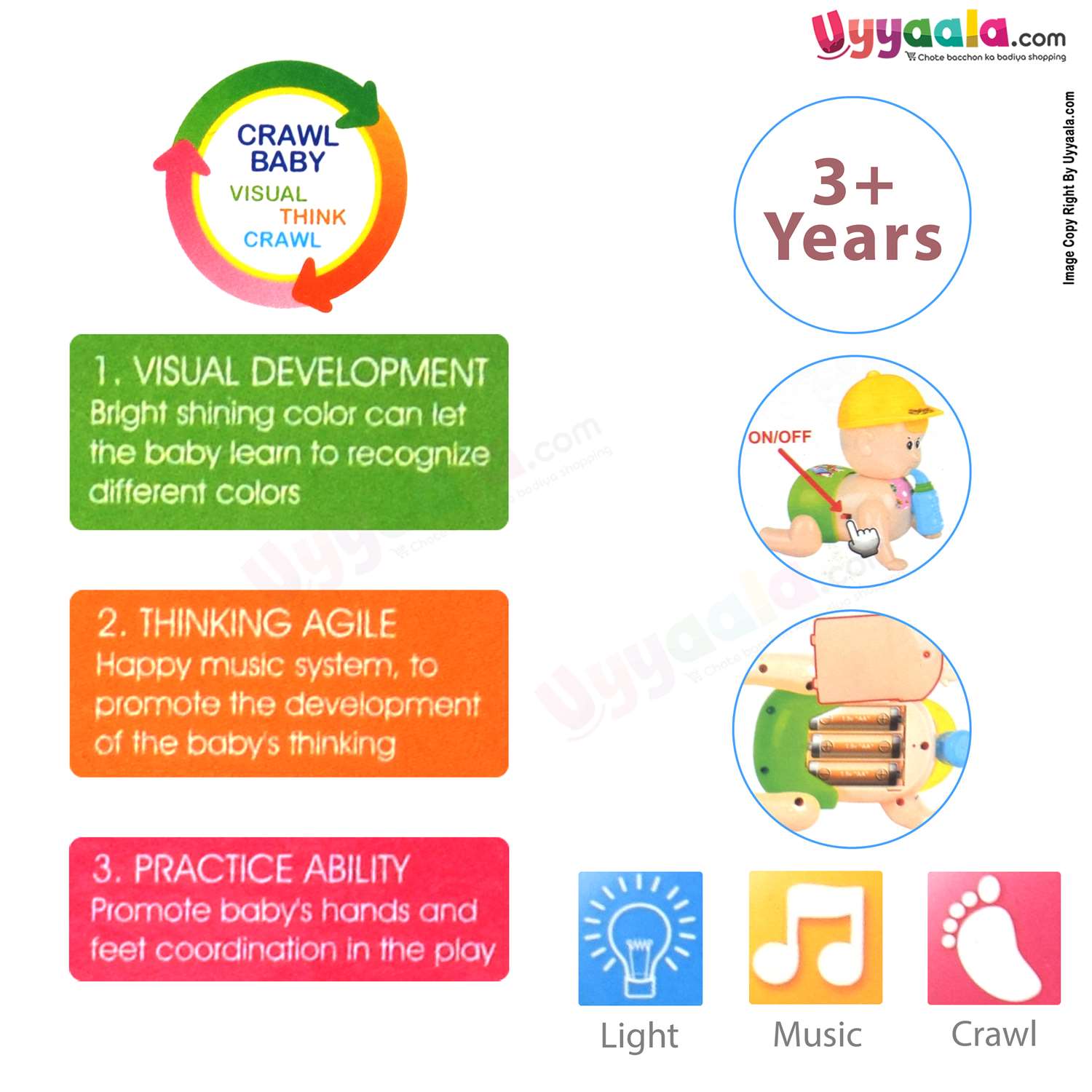 Lightning crawling baby battery operated toy