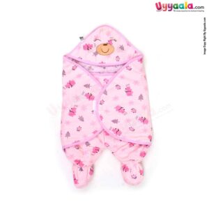 Hooded Soft Fur Leg Blanket Cum Wrapper For Newborn Babies - Pink, 0-6m