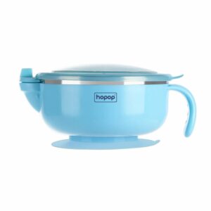 HOPOP Baby Steel Bowl With Suction Base - Blue 6m+