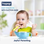 HOPOP Baby Steel Bowl With Suction Base - Blue 6m+
