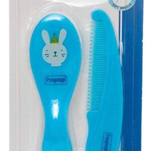 HOPOP Soft Bristle Comb & Brush Set For Babies - Blue 0m+