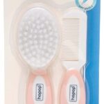 HOPOP Soft Bristle Comb & Brush Set For Babies - White & Pink 0m+