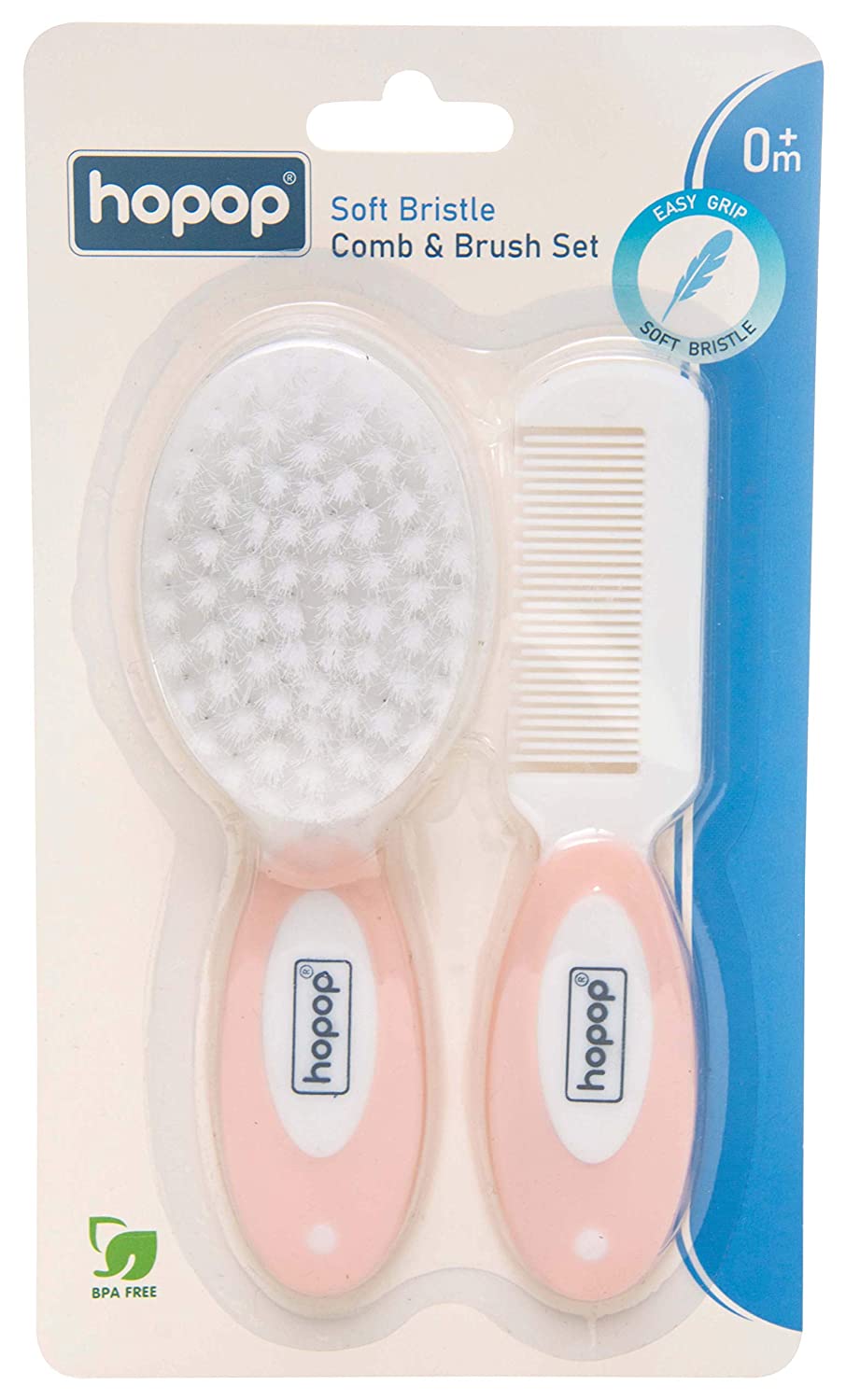 HOPOP Soft Bristle Comb & Brush Set For Babies - White & Pink 0m+