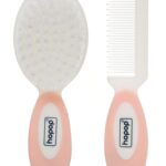 HOPOP Soft Bristle Comb & Brush Set For Babies - White & Pink 0m+