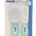 HOPOP Soft Bristle Comb & Brush Set For Babies - White & Green 0m+