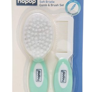 HOPOP Soft Bristle Comb & Brush Set For Babies - White & Green 0m+