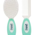 HOPOP Soft Bristle Comb & Brush Set For Babies - White & Green 0m+
