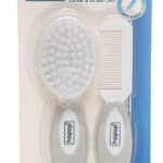 HOPOP Soft Bristle Comb & Brush Set For Babies - White & Grey 0m+