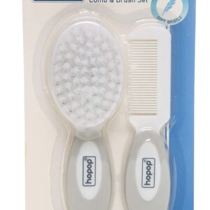 HOPOP Soft Bristle Comb & Brush Set For Babies - White & Grey 0m+