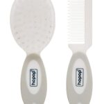 HOPOP Soft Bristle Comb & Brush Set For Babies - White & Grey 0m+