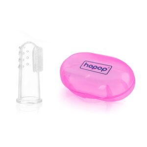 HOPOP Soft Silicone Finger Brush With Storage Case - Pink 0m+