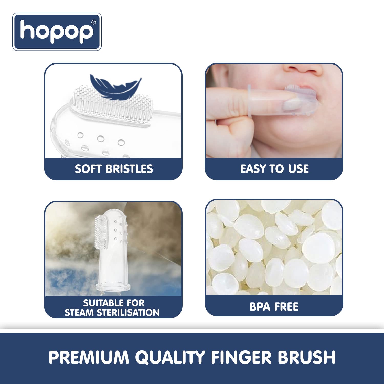 HOPOP Soft Silicone Finger Brush With Storage Case - Blue 0m+