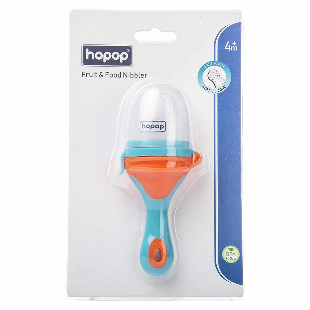 HOPOP Soft Silicone Fruit & Food Nibbler For Babies - Blue & Orange 4m+