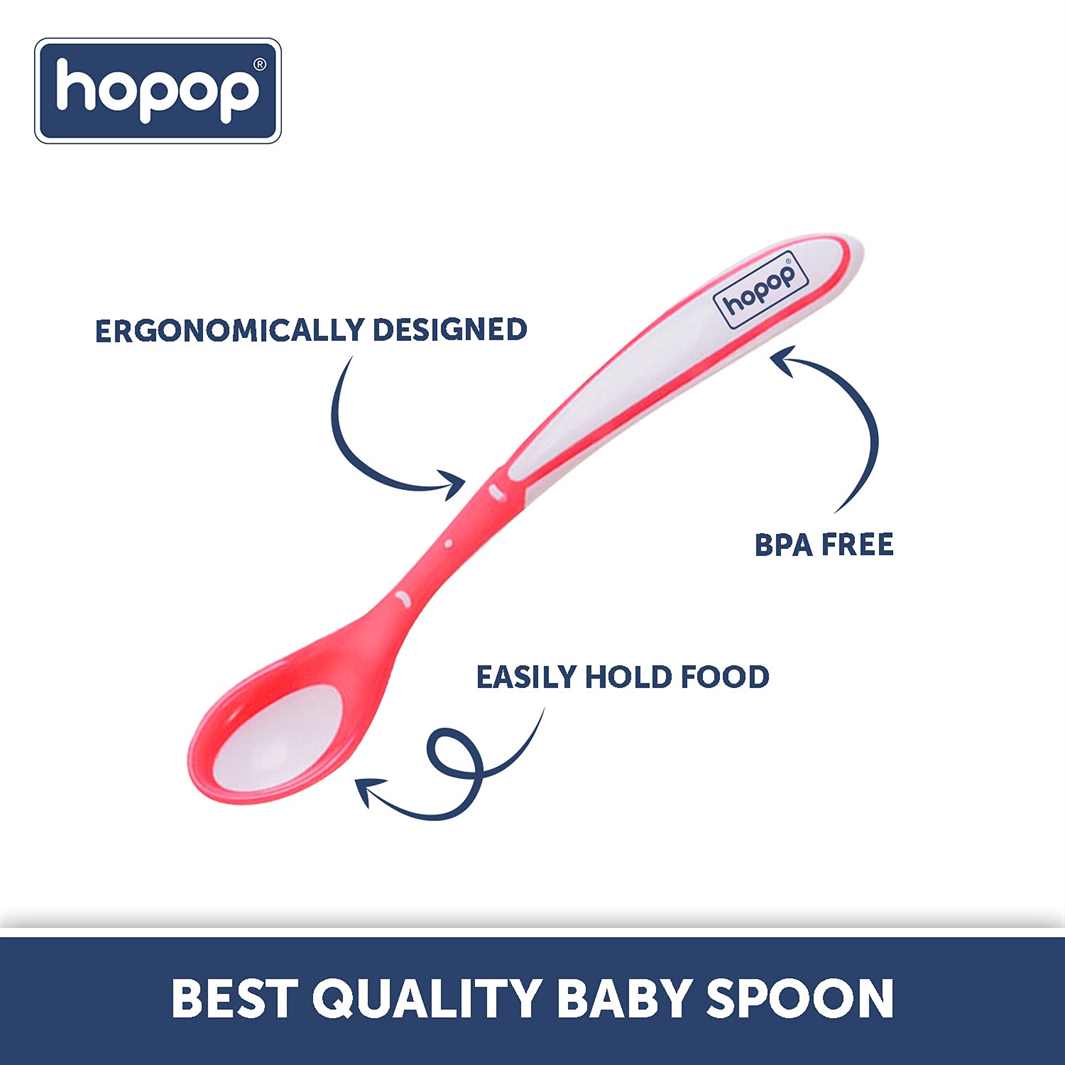 HOPOP Heat Sensor Safe Feeding Spoons For Babies - Pink & Green 2pcs 4m+