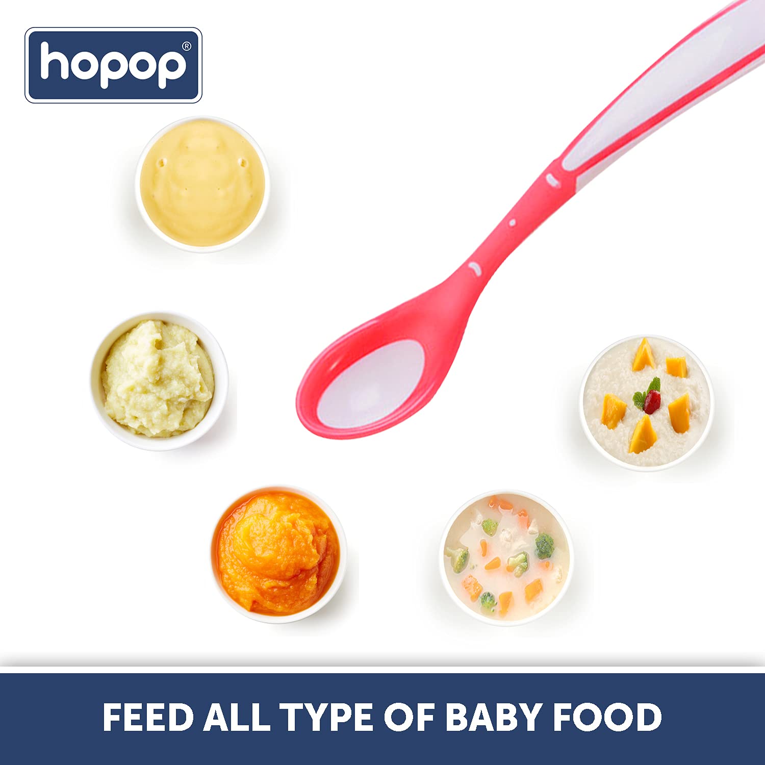 HOPOP Heat Sensor Safe Feeding Spoons For Babies - Pink & Blue 2pcs 4m+