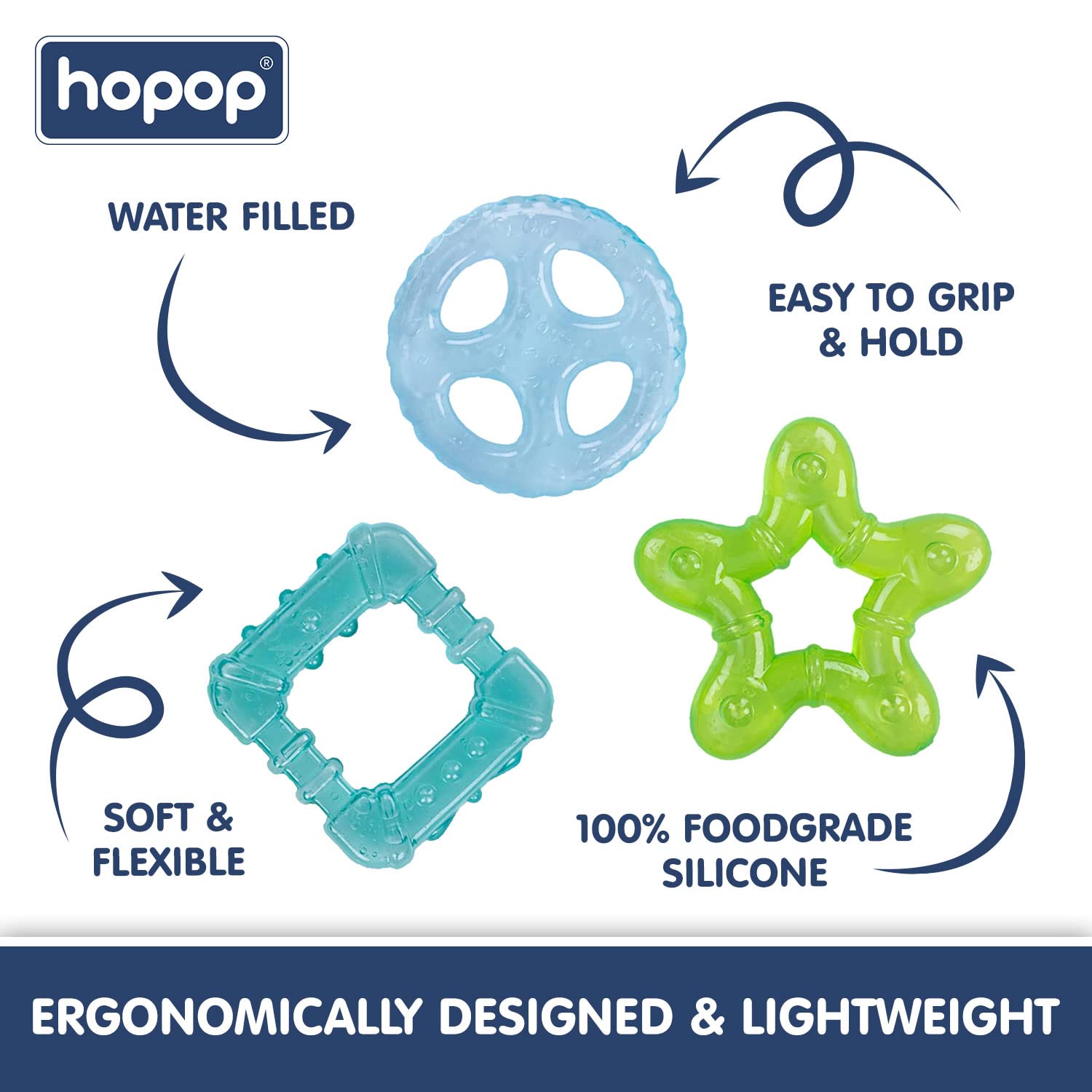 HOPOP BPA Free Water Filled Cooling Teether For Babies - Multicolor 3pcs 4m+