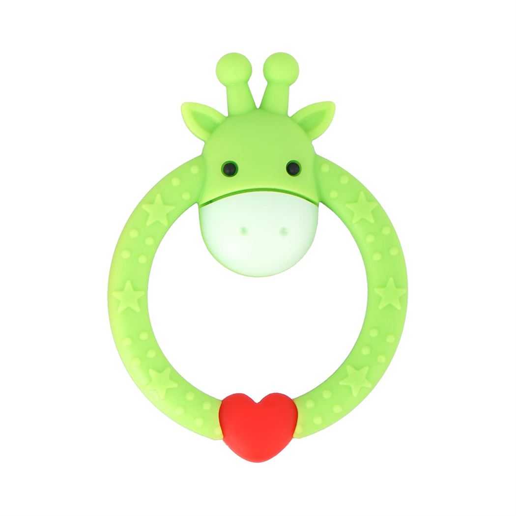 HOPOP Easy Grip Giraffe Shaped Silicone Teether - Green 4m+