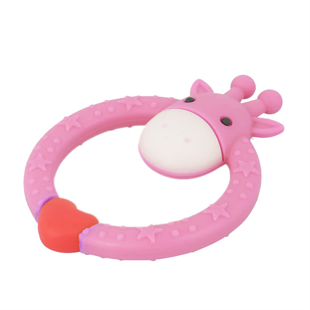 HOPOP Easy Grip Giraffe Shaped Silicone Teether - Pink 4m+