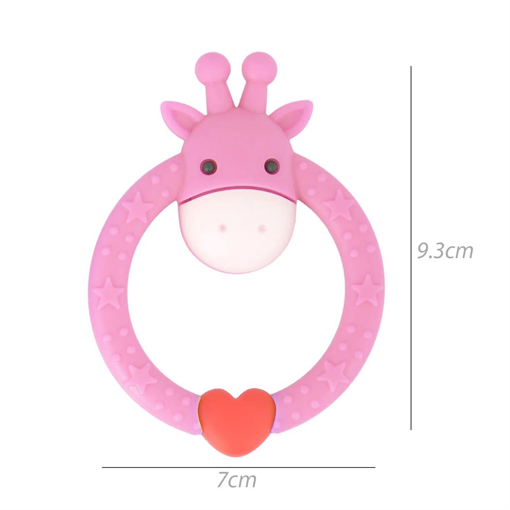 HOPOP Easy Grip Giraffe Shaped Silicone Teether - Pink 4m+