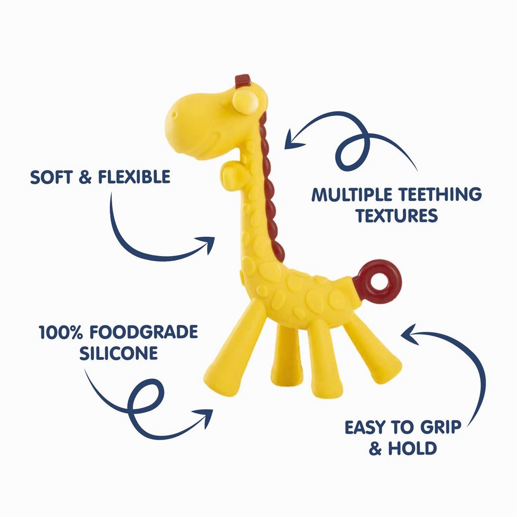 HOPOP Soft Silicone Giraffe Shaped Silicone Teether For Babies - Yellow 4m+