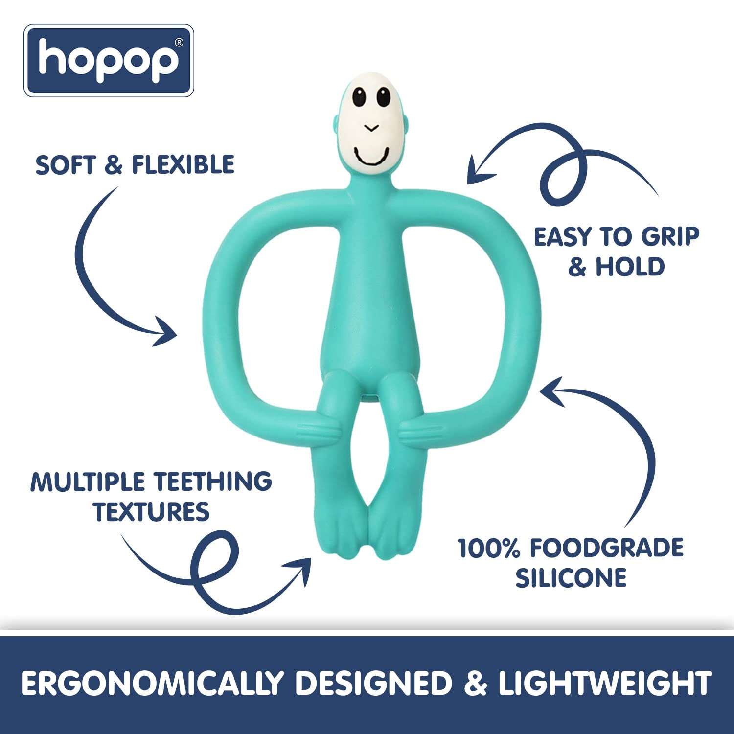HOPOP Easy Grip Monkey Shaped Silicone Teether - Green 4m+