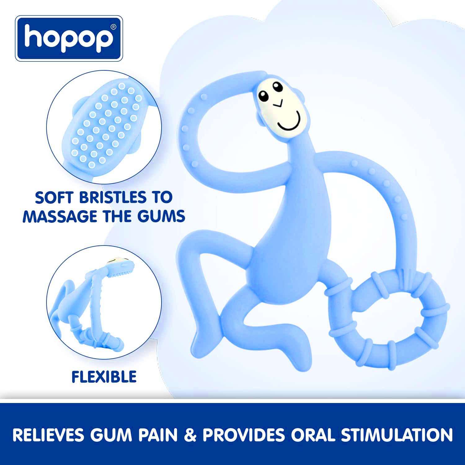 HOPOP Soft Silicone Monkey Shaped Silicone Teether For Babies - Blue 4m+