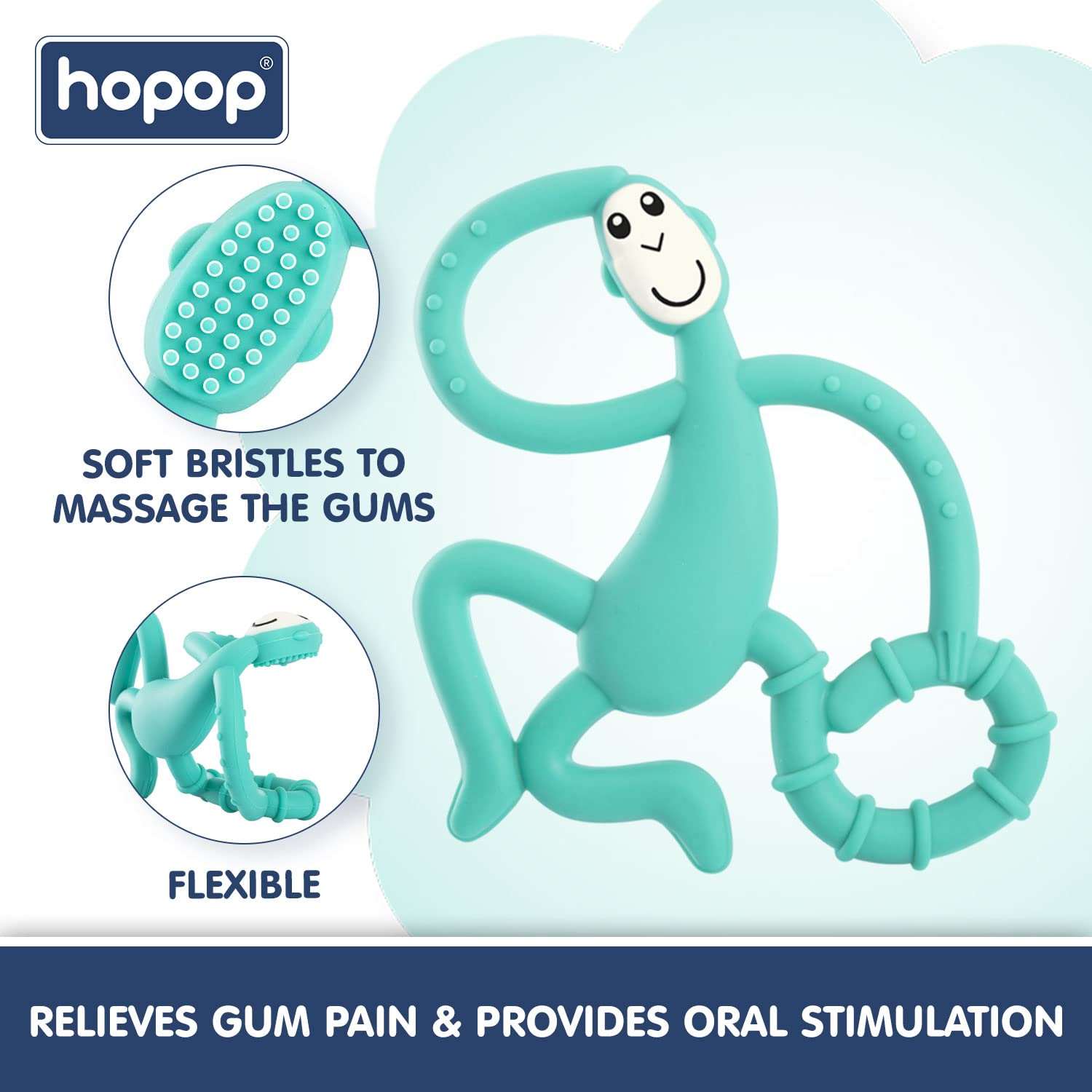 HOPOP Soft Silicone Monkey Shaped Silicone Teether For Babies - Green 4m+