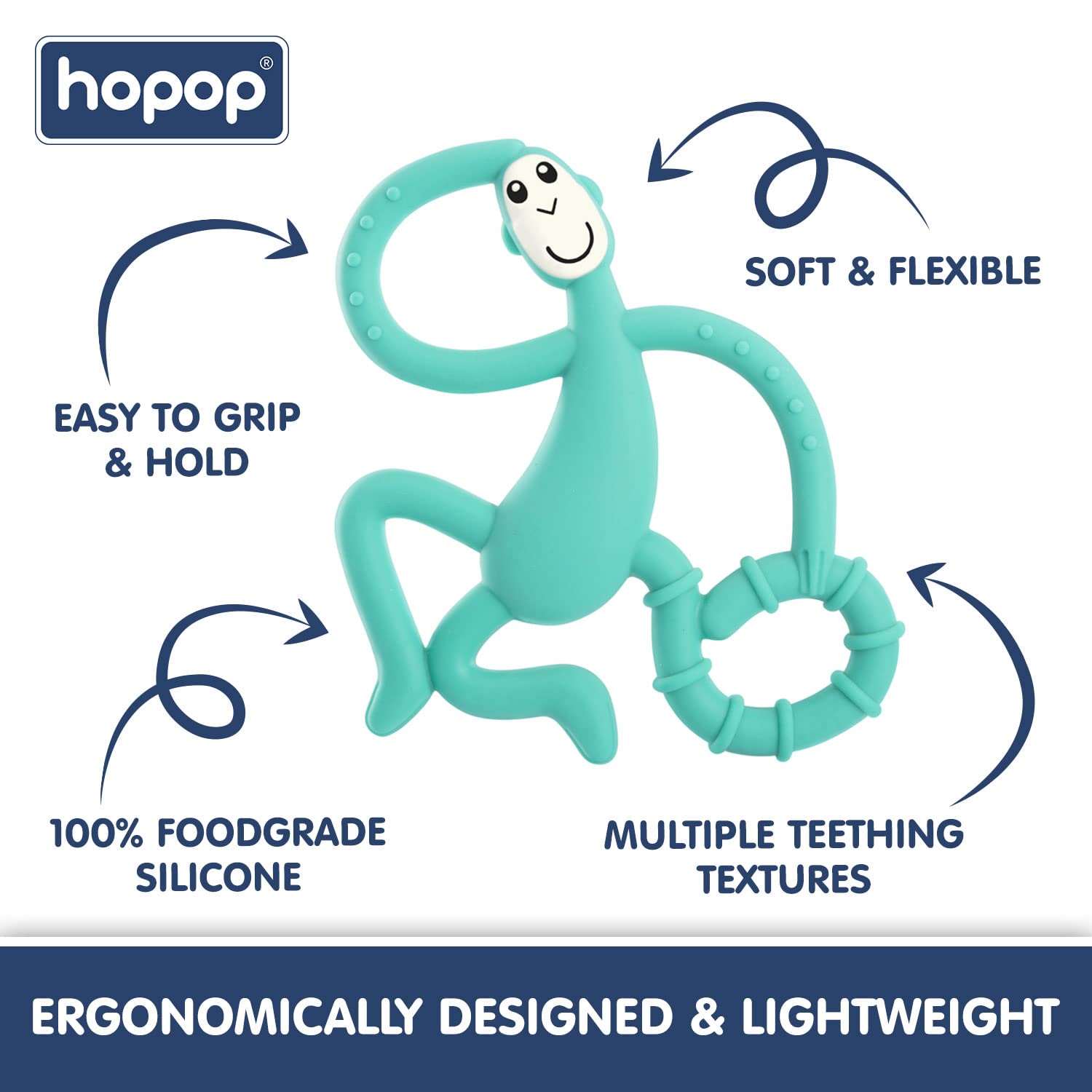 HOPOP Soft Silicone Monkey Shaped Silicone Teether For Babies - Green 4m+