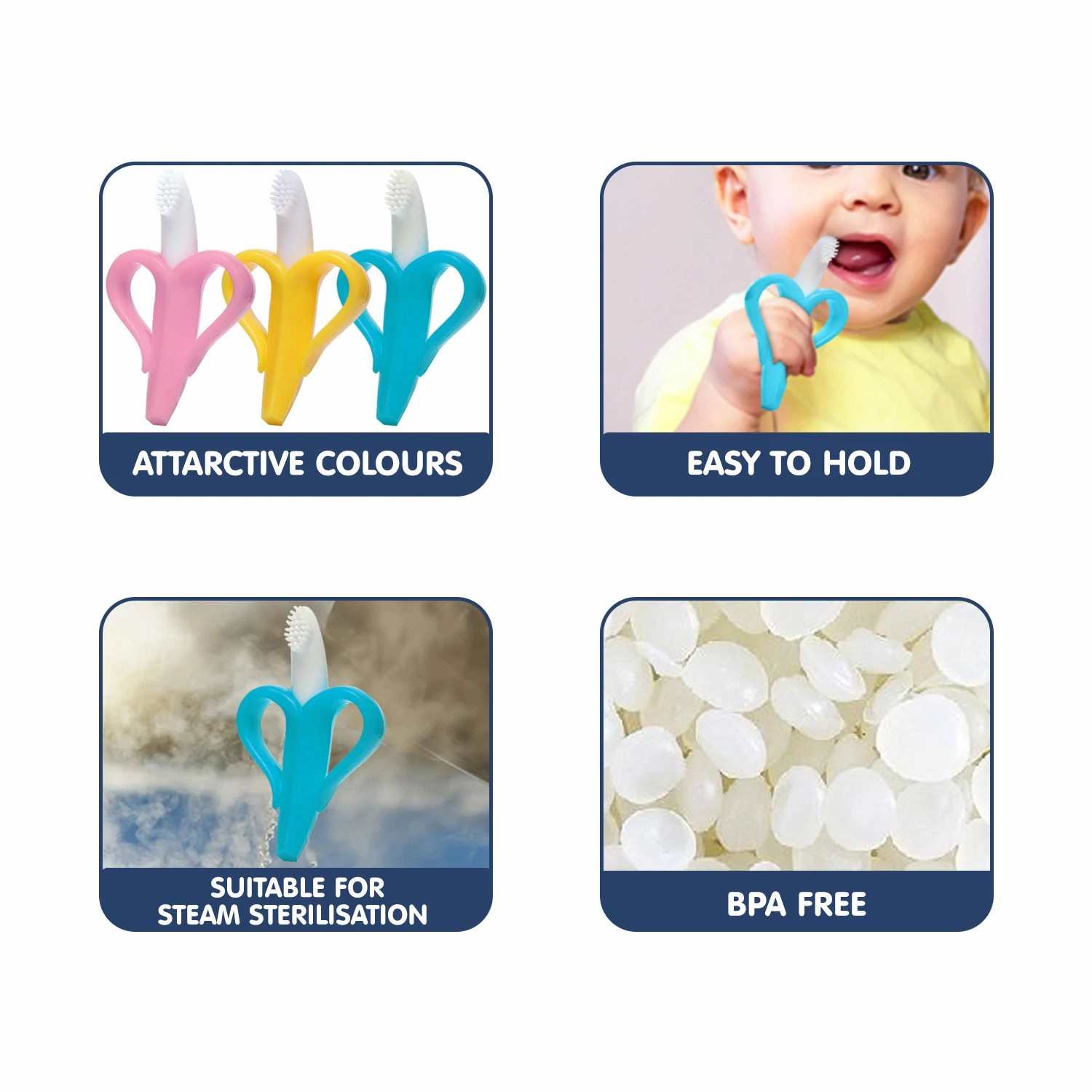 HOPOP Soft Silicone Banana Teether For Babies - Yellow 4m+