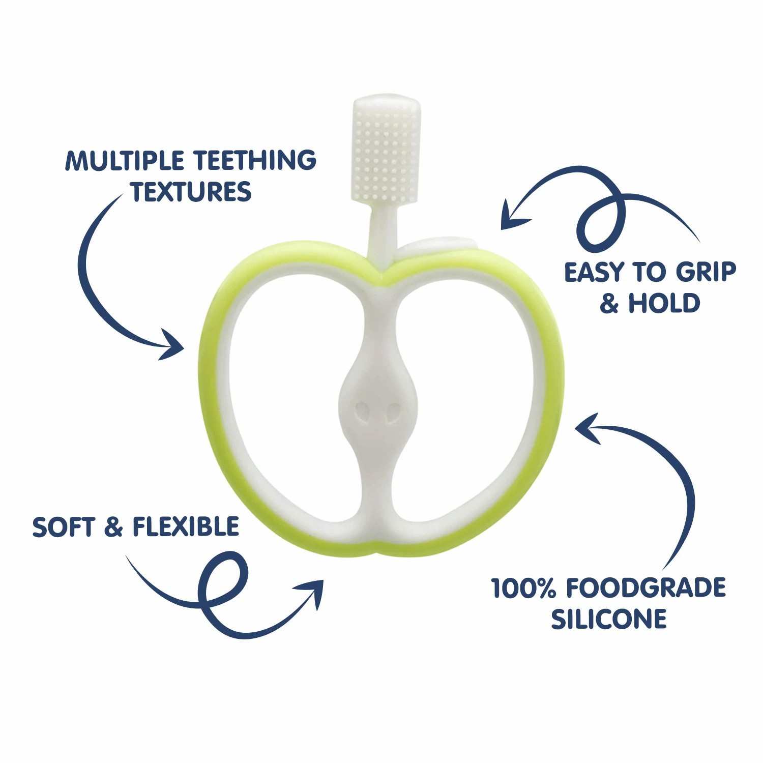 HOPOP Soft Silicone Apple Teether For Babies - Green 4m+