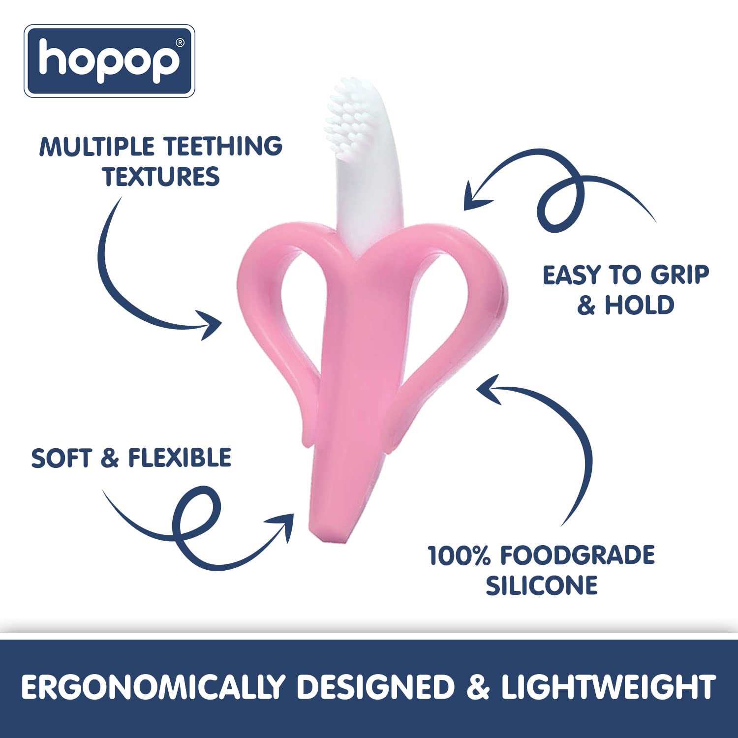HOPOP Soft Silicone Banana Teether For Babies - Pink 4m+