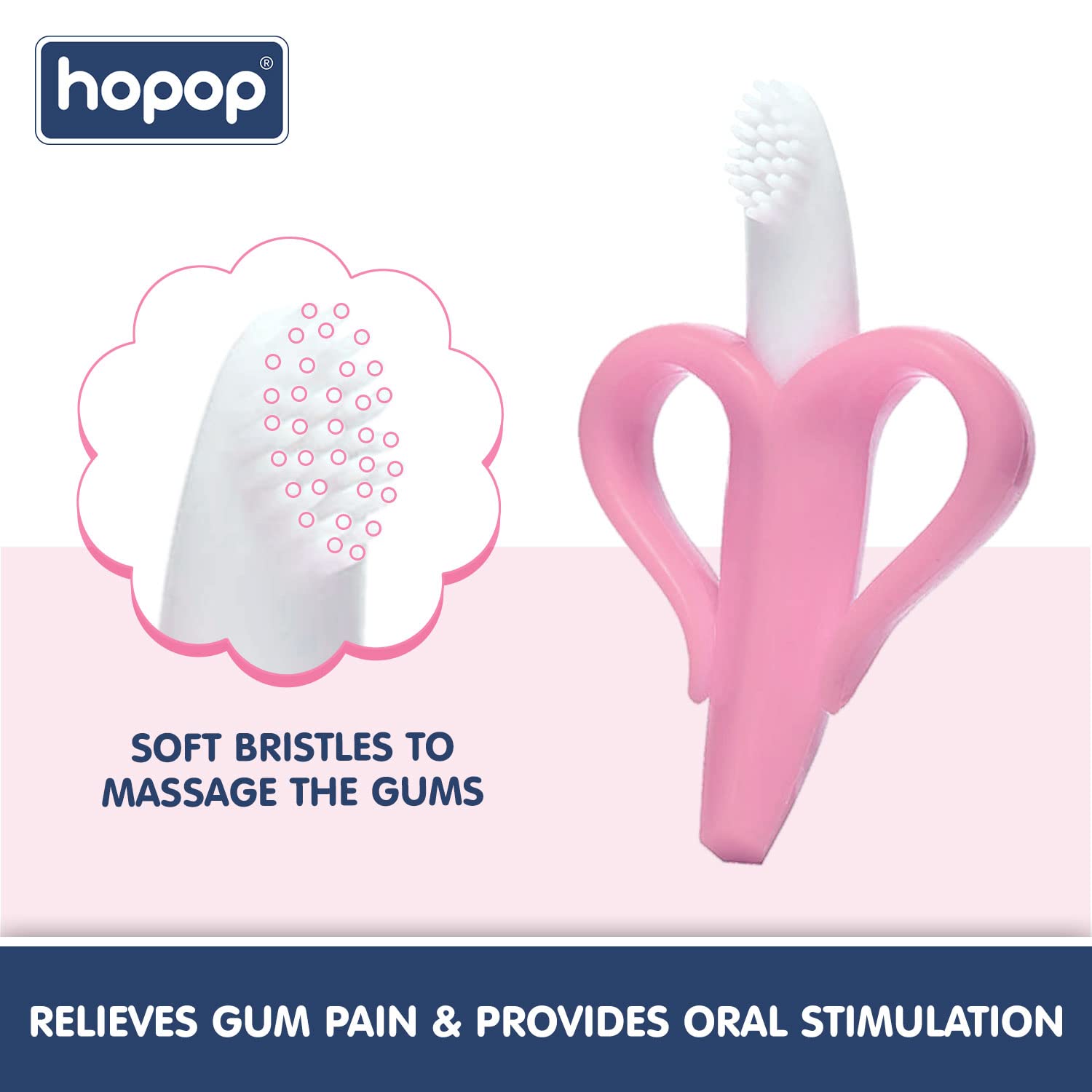 HOPOP Soft Silicone Banana Teether For Babies - Pink 4m+