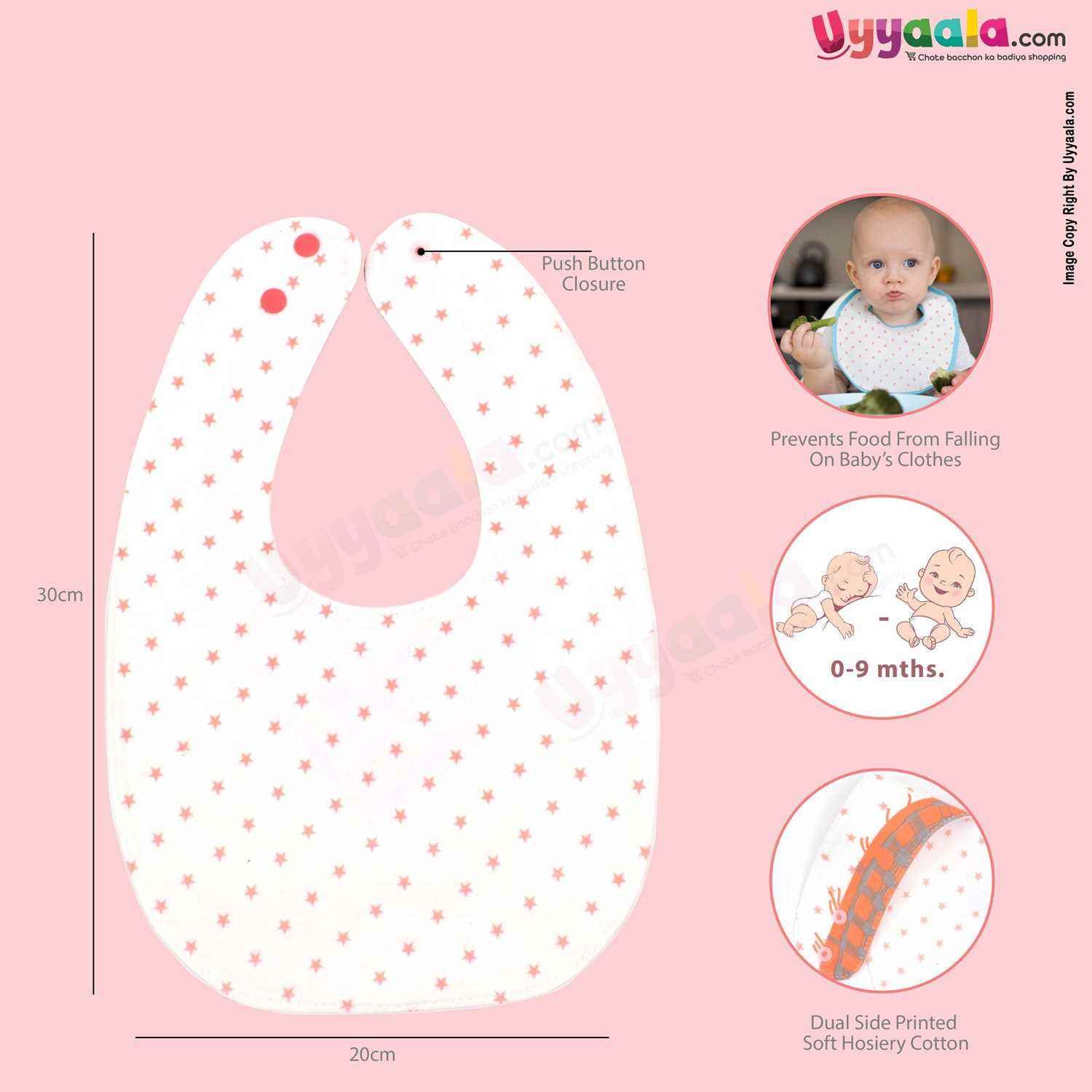 Baby Bib Soft Cotton Hosiery 2 in 1 Usable with Stripes Stars Print for Newborn, Size (29.5*20cm)-Orange & White