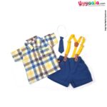 WOW, Branded Short Sleeves Romper with Tie & Suspender Front open Button Model Soft Hosiery Cotton, Checks Print - Multicolor