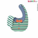 Baby Bib Soft Hosiery Cotton 2 in 1 Usable with Bow & Stripes Print for Newborn, Size (29.5*20cm)- Green & White