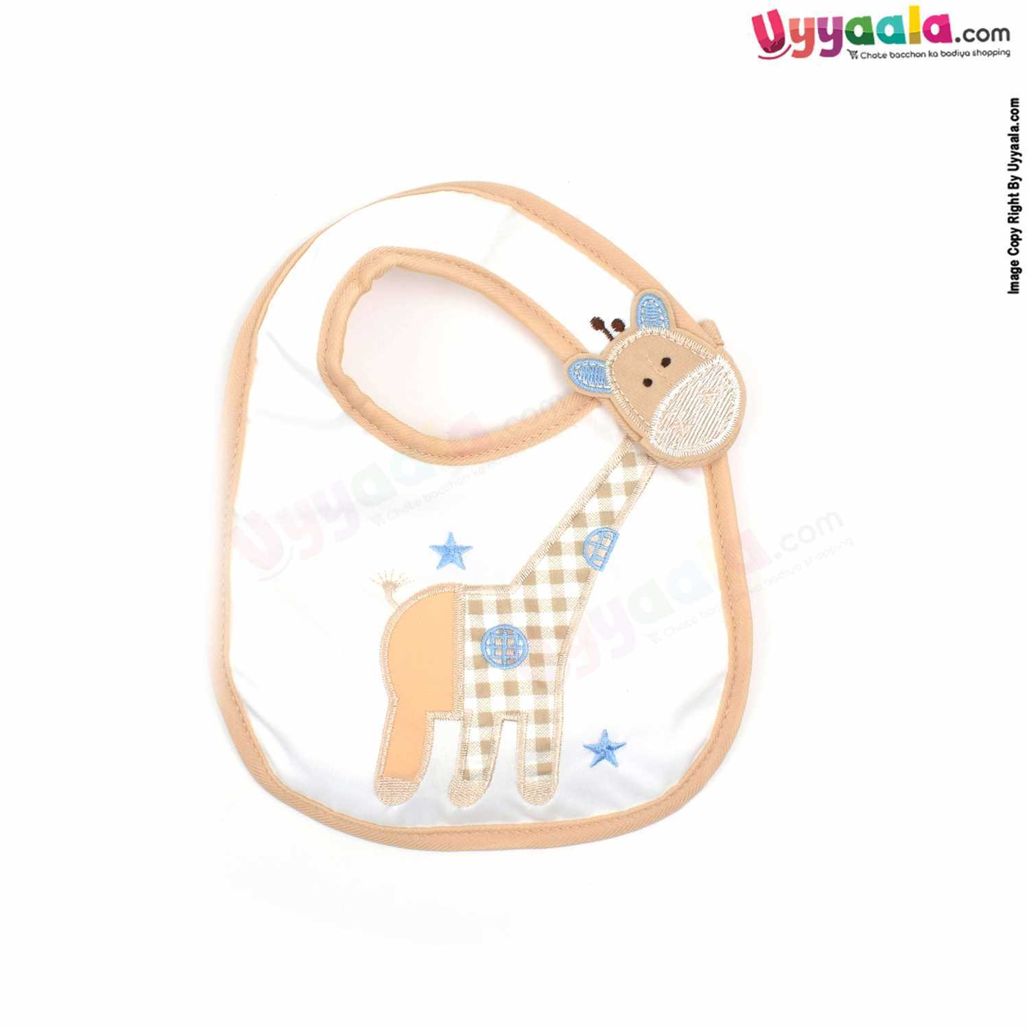 Baby Bib One Side Soft Cotton Hosiery & Another Side Pvc with Giraffe Print Size (24*19cm)- Brown & White