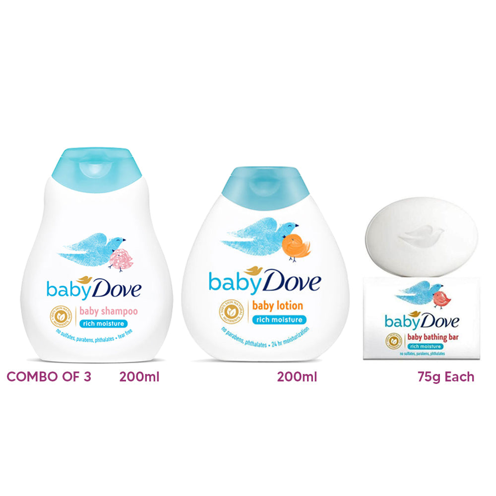 BABY DOVE Rich Moisture Lotion, Shampoo & Bathing Bar ( Combo of 3 )